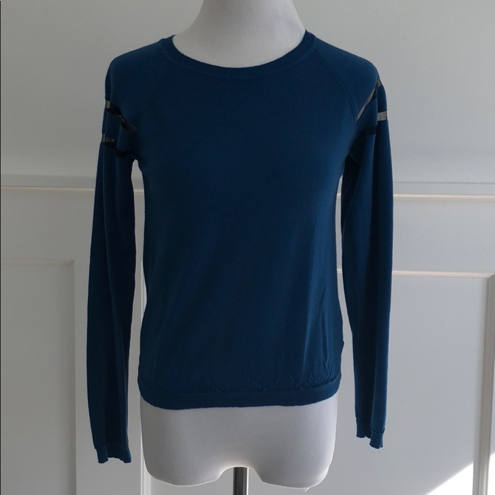 Cobalt Blue Wool Sweater with Mesh Panels